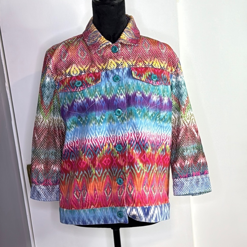 Life Style, M, Colorful Aztec Patterned Jacket, 100% cotton, 3/4 sleeves,